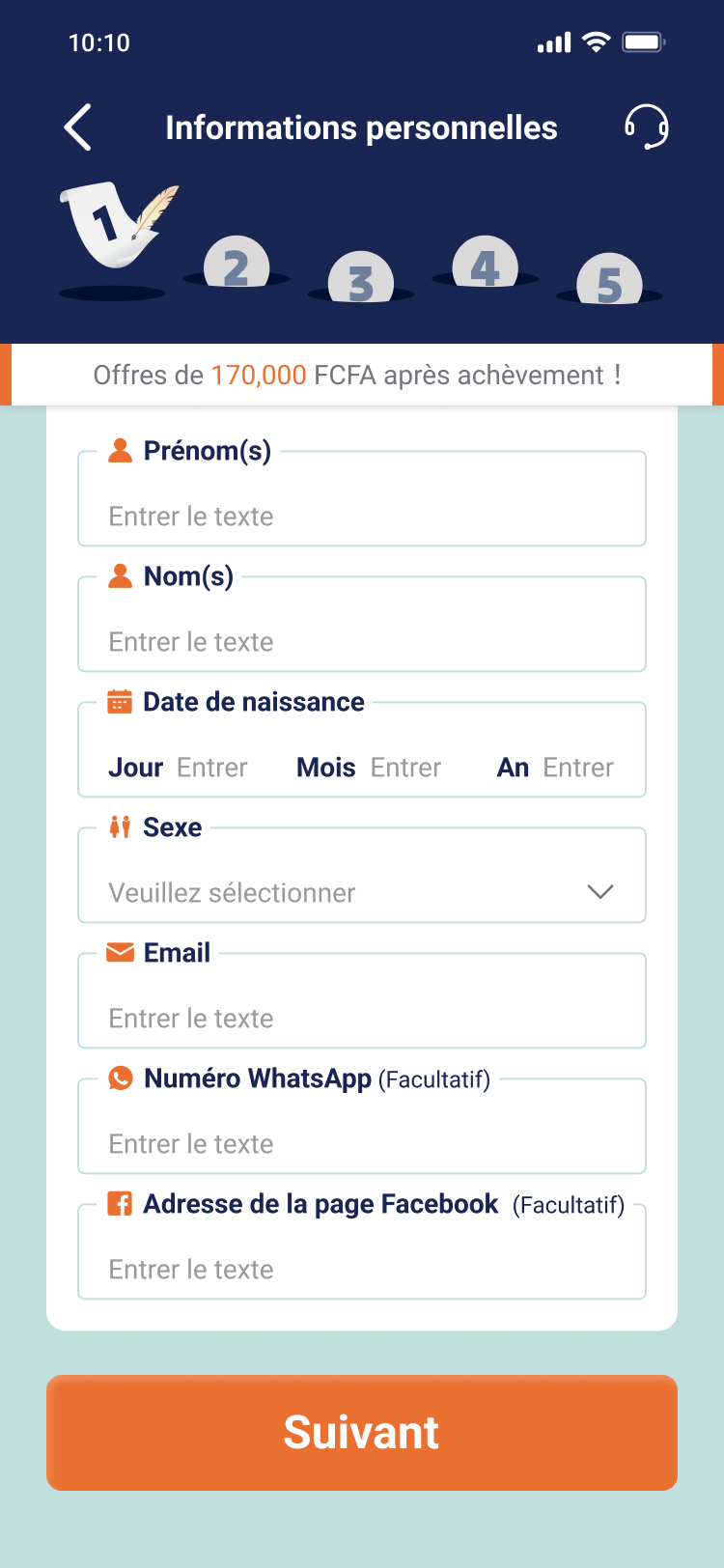 Registration screen